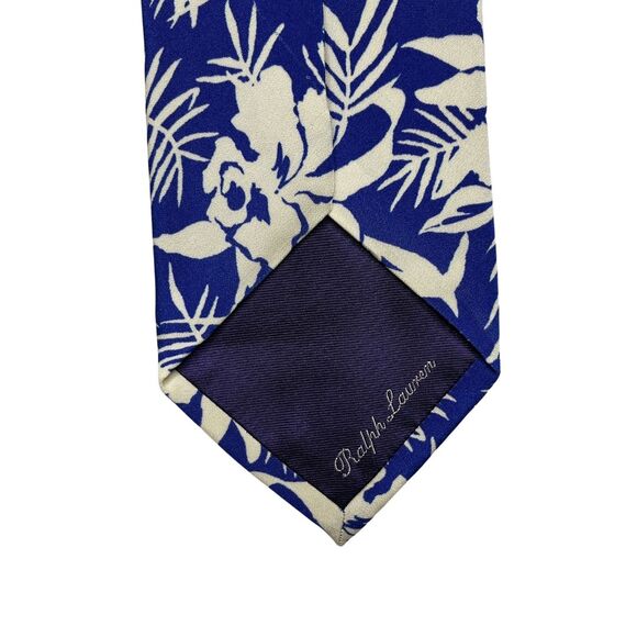 5-99 RALPH LAUREN Purple Label Tie Floral 100% Silk Blue - Picture 4 of 7